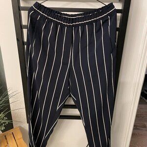 H&M Navy Pinstripe Elastic Waist Pants – Women’s Size 8